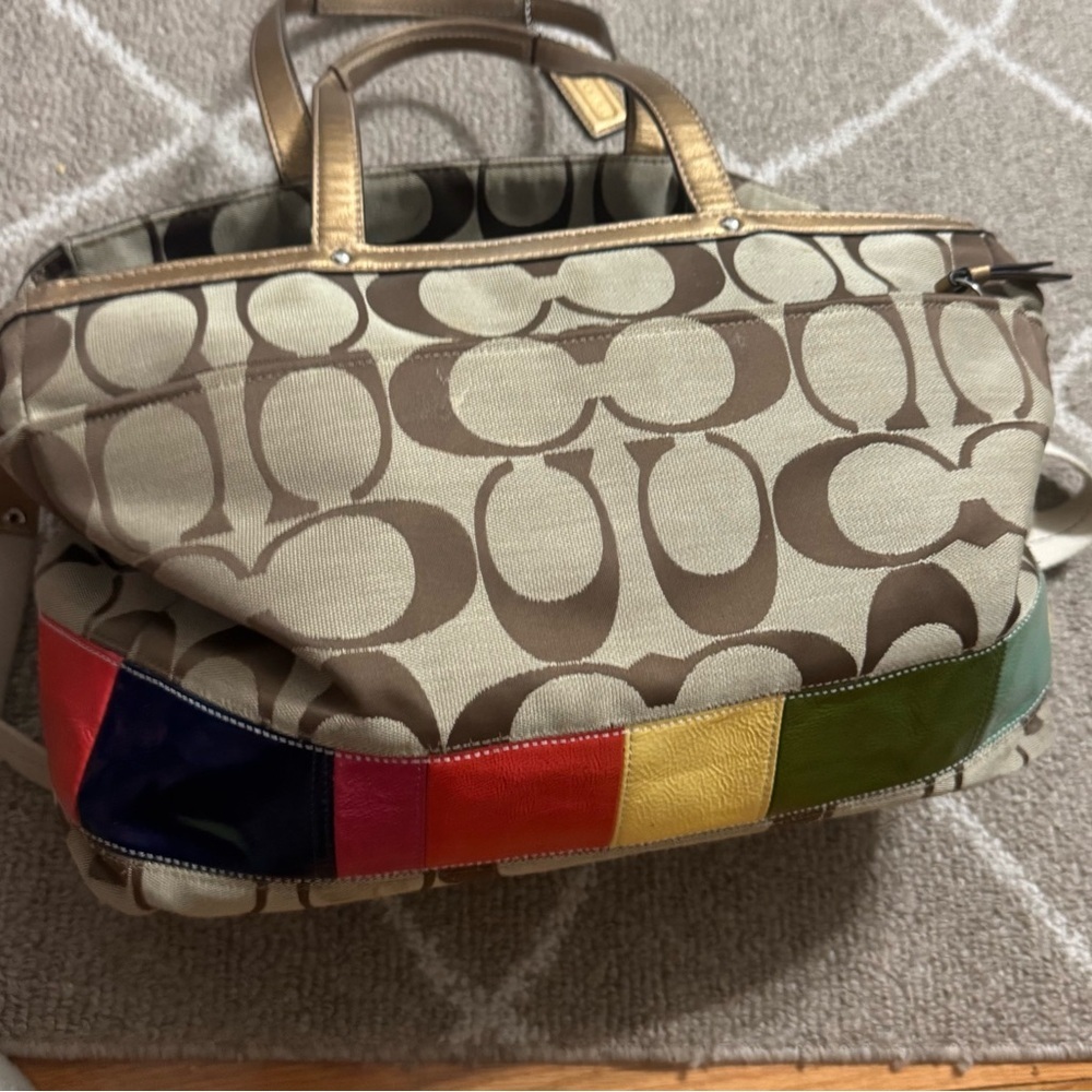 Coach Brown and Red Signature Tote Bag